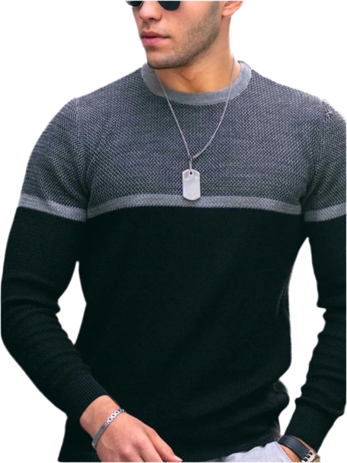 Men's Full Size Contrast Round Neck Long Sleeve T-Shirt